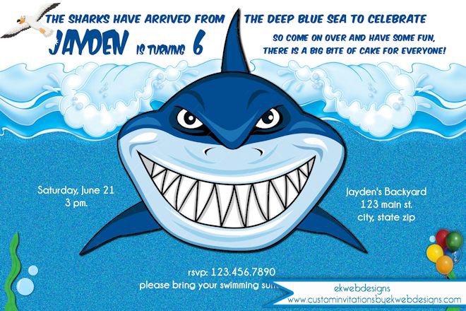 Shark Birthday Invitation Template