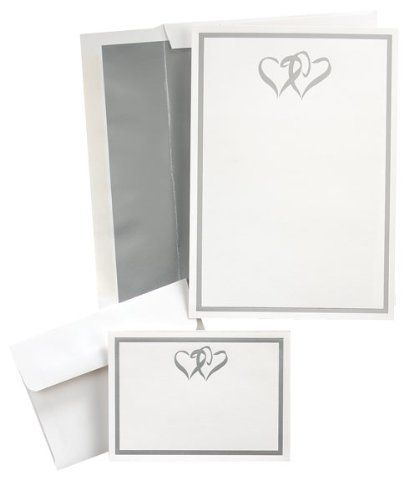 Silver Double Hearts Wedding Invitation Kit
