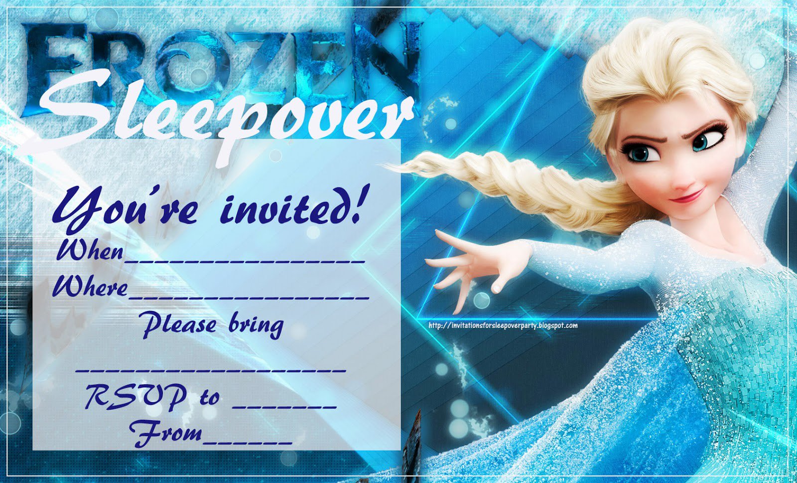 Sleep Over Party Invitations Frozen Summer