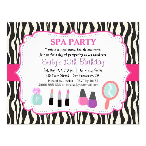 Spa Party Zebra Invitations