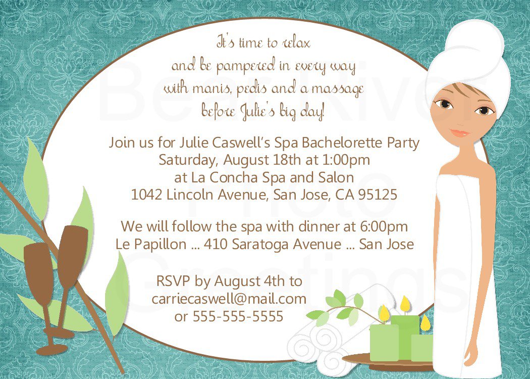 Spa Themed Bachelorette Party Invitations