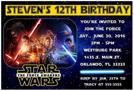 Star Wars The Force Awakens Birthday Invitations Printable