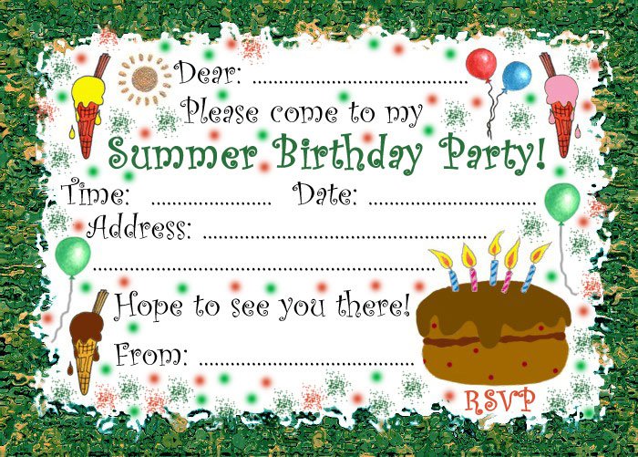 Summer Birthday Party Invitations-printable