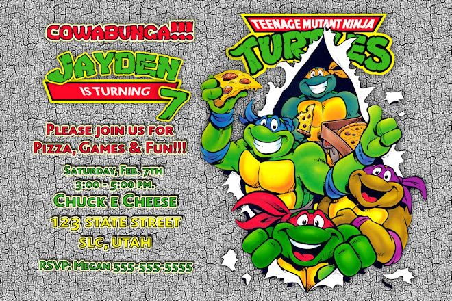 Teenage Mutant Ninja Turtles Birthday Party Invitations Printable