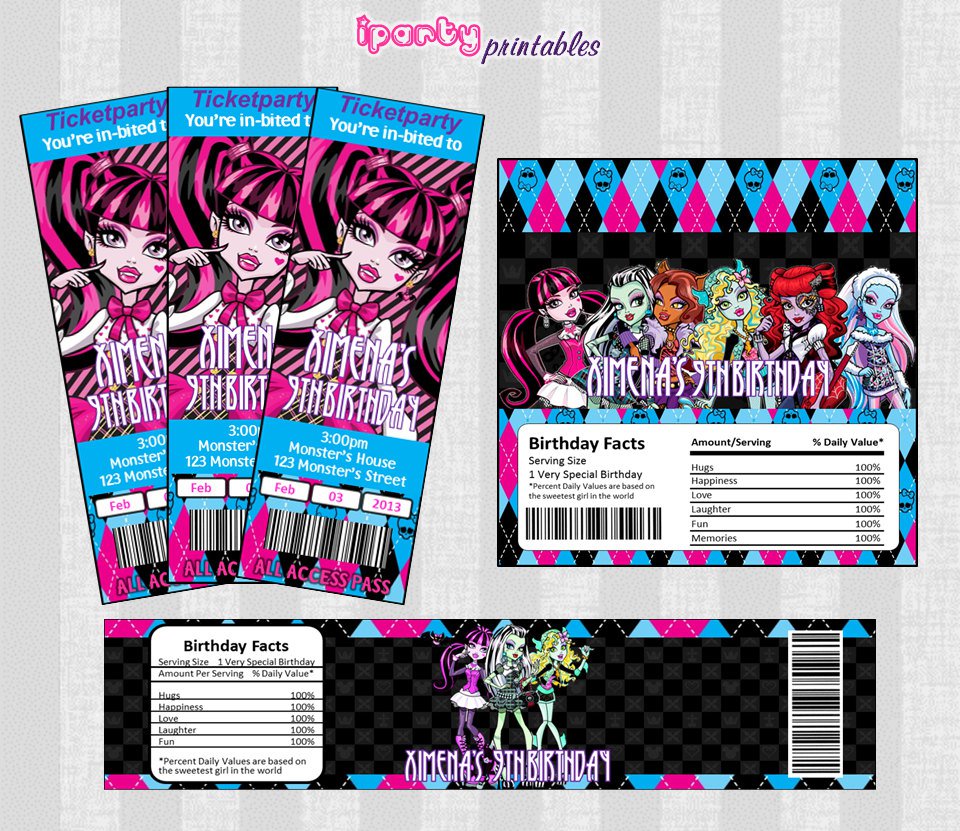 Ticket Birthday Party Invitations Printable Monster High Free
