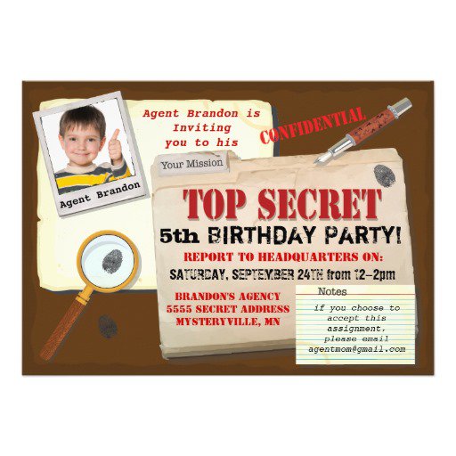 Top Secret Birthday Party Invitations