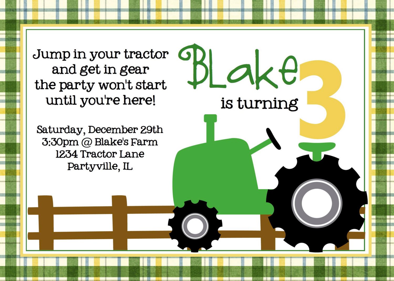 Tractor Party Invitations