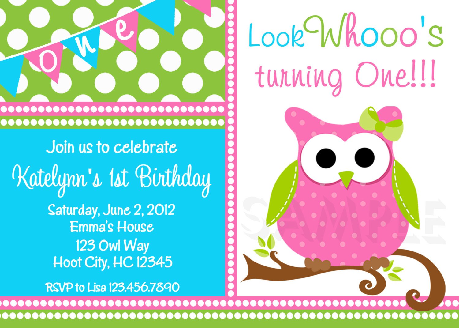 Twin Owl 1st Birthday Invitations