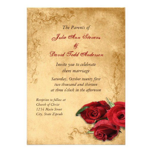 Vintage Red Rose Wedding Invitations