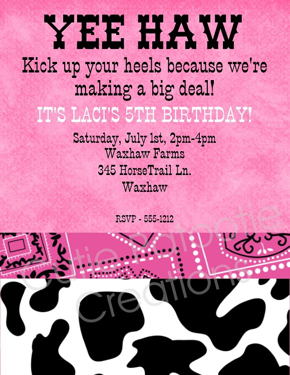 Western Cow Birthday Party Invitations