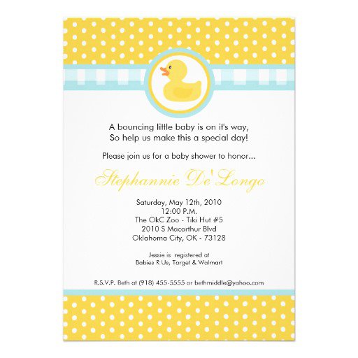 Yellow Ducky Baby Shower Invitations